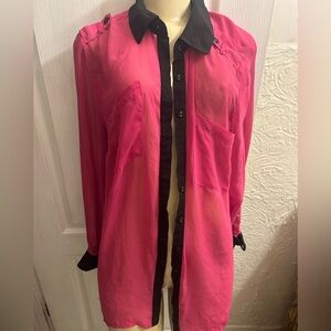 Jessica Vibrant Pink Blouse with Black Accents